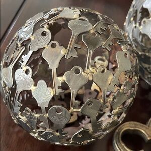 Artisan Metal Key Sphere Sculpture | Industrial Brass Weld | 6.5”